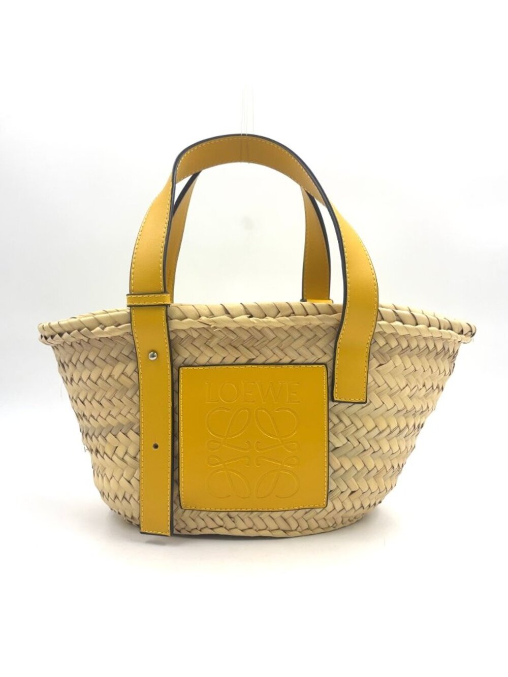 Loewe Basket Bag Small Raffia Calfskin Yellow Beige Handbag Silver